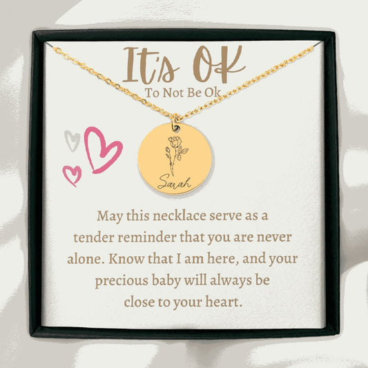 Birth flower Coin Necklace after Loss of Baby January / Without back engraving / Gold Jewelry Giftinum
