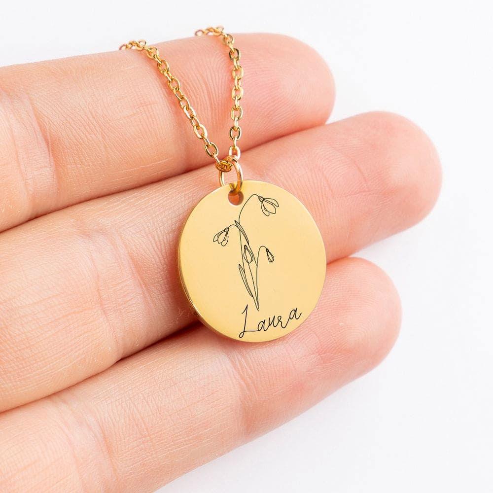Birth flower Coin Necklace after Loss of Baby January / Without back engraving / Gold Jewelry Giftinum