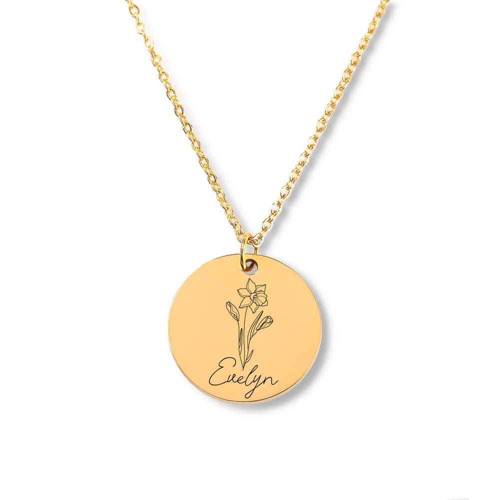 Birth flower Coin Necklace after Loss of Baby January / Without back engraving / Gold Jewelry Giftinum