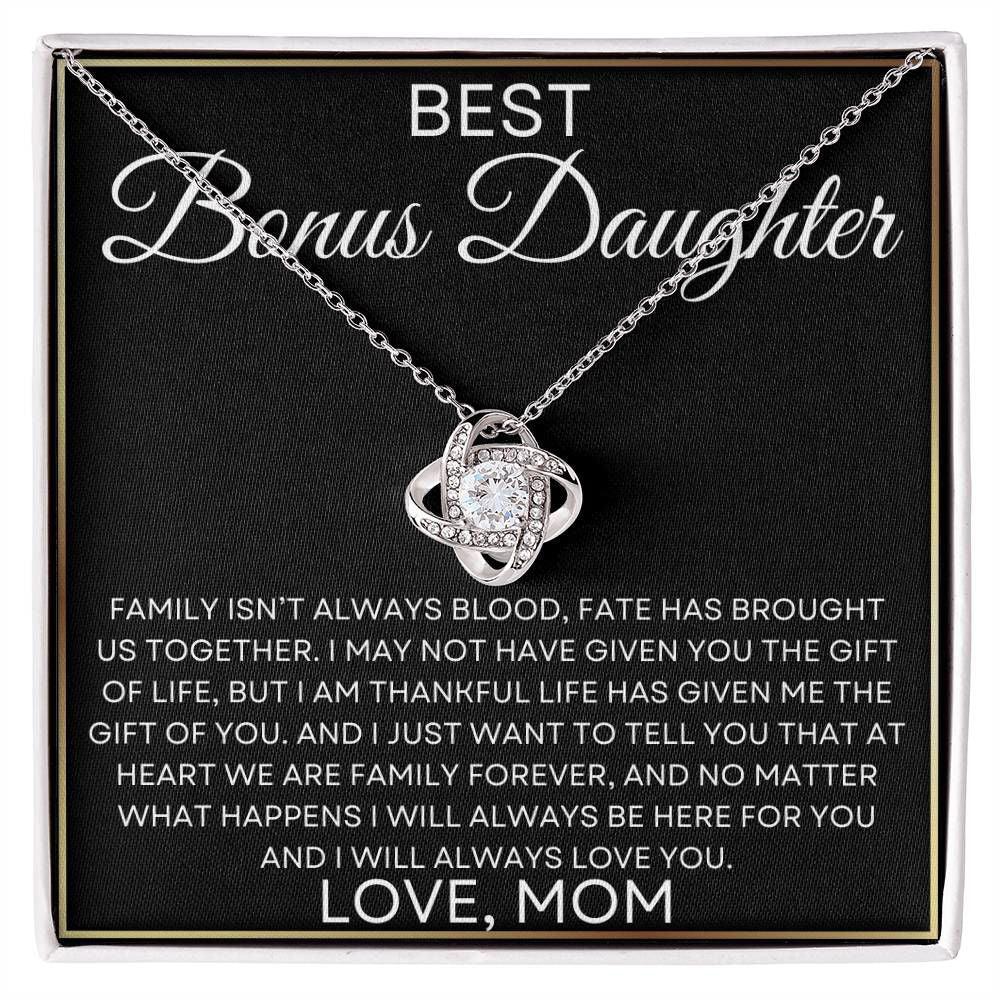 Bonus Daughter Love Mom - Family isn't about blood 14K White Gold Finish / Standard Box Jewelry Giftinum