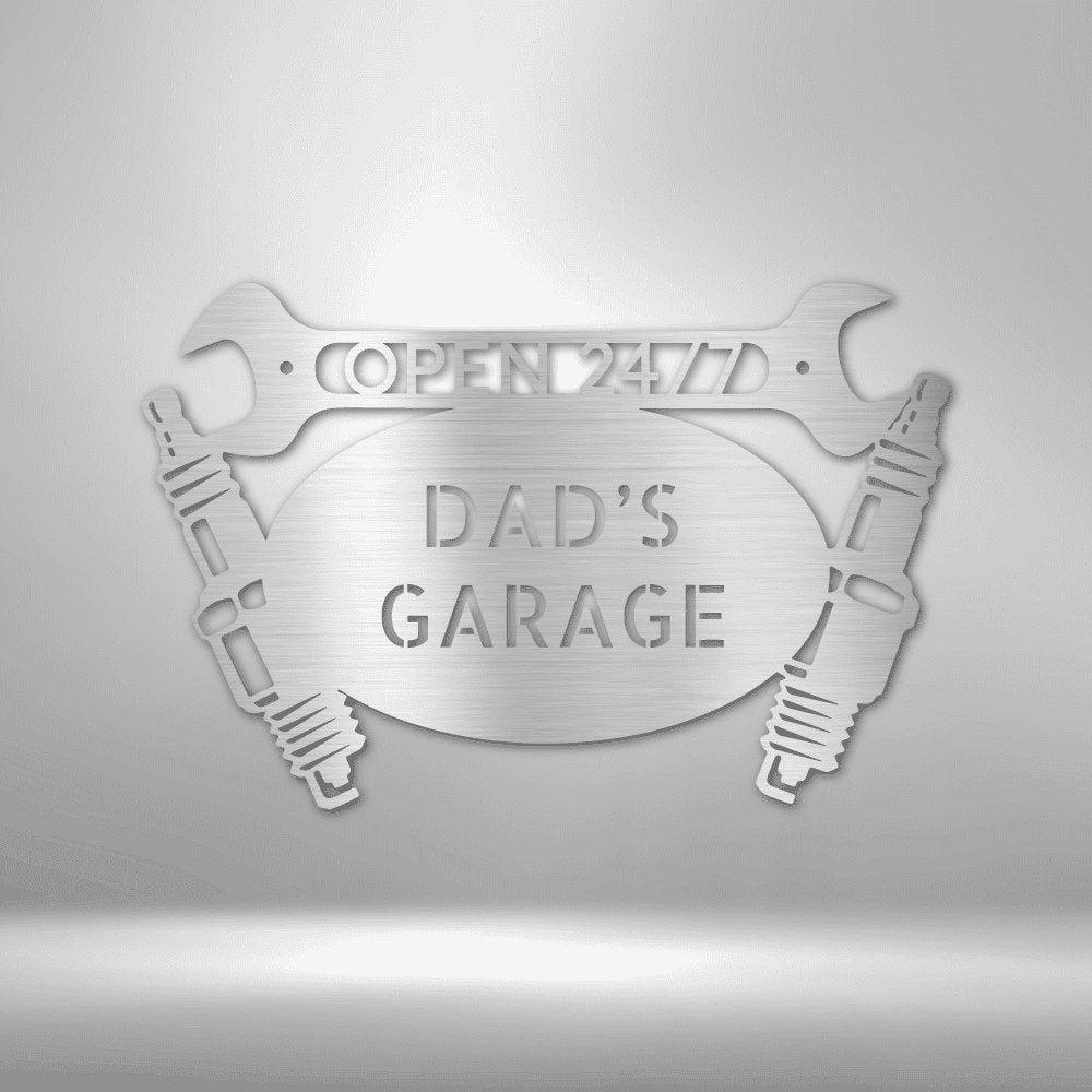 Car Garage Monogram - Steel Sign Silver / 12" Steel Sign Giftinum