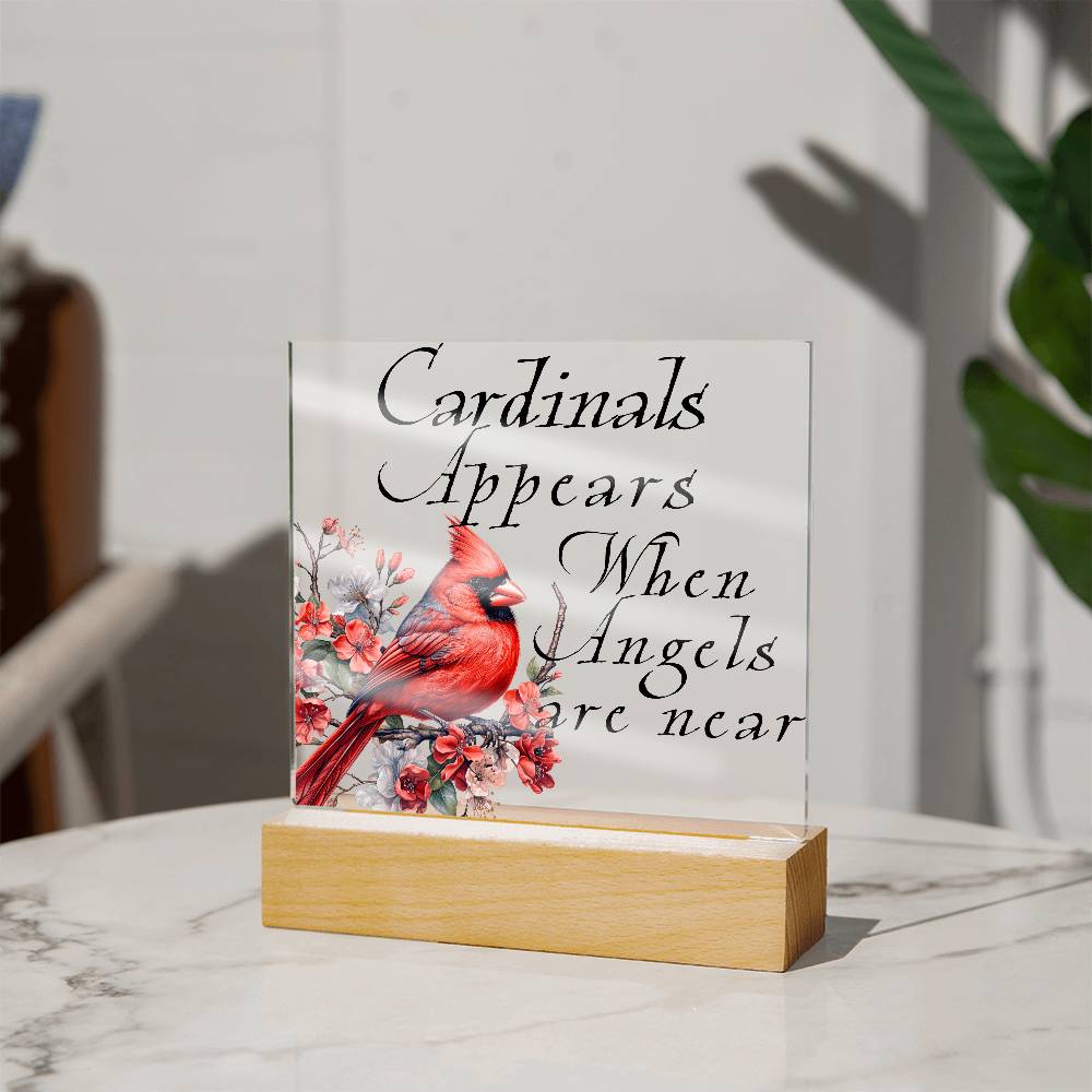 Cardinal Appears Acrylic Plaque LED Corded Base Jewelry Giftinum