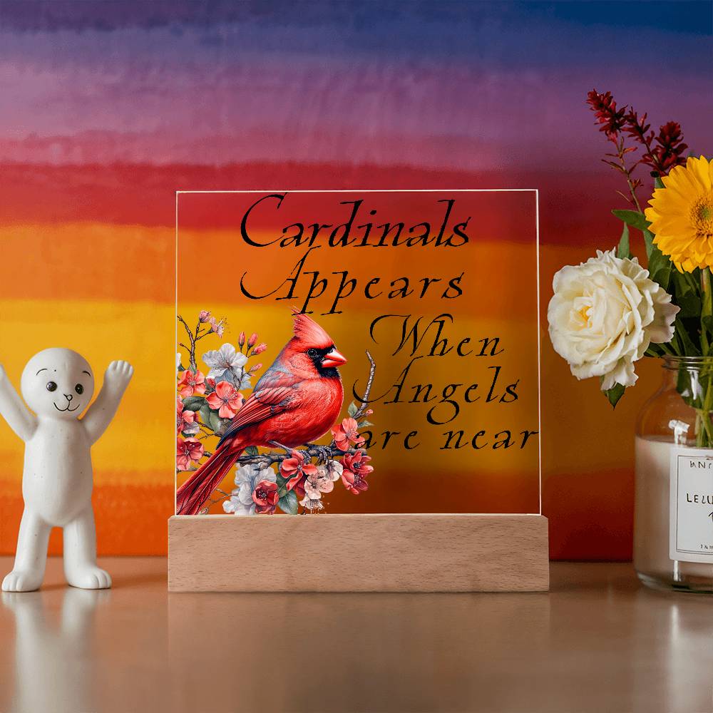 Cardinal Appears Acrylic Plaque LED Corded Base Jewelry Giftinum