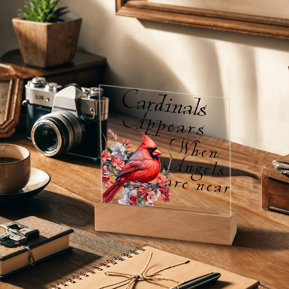 Cardinal Appears Acrylic Plaque LED Corded Base Jewelry Giftinum