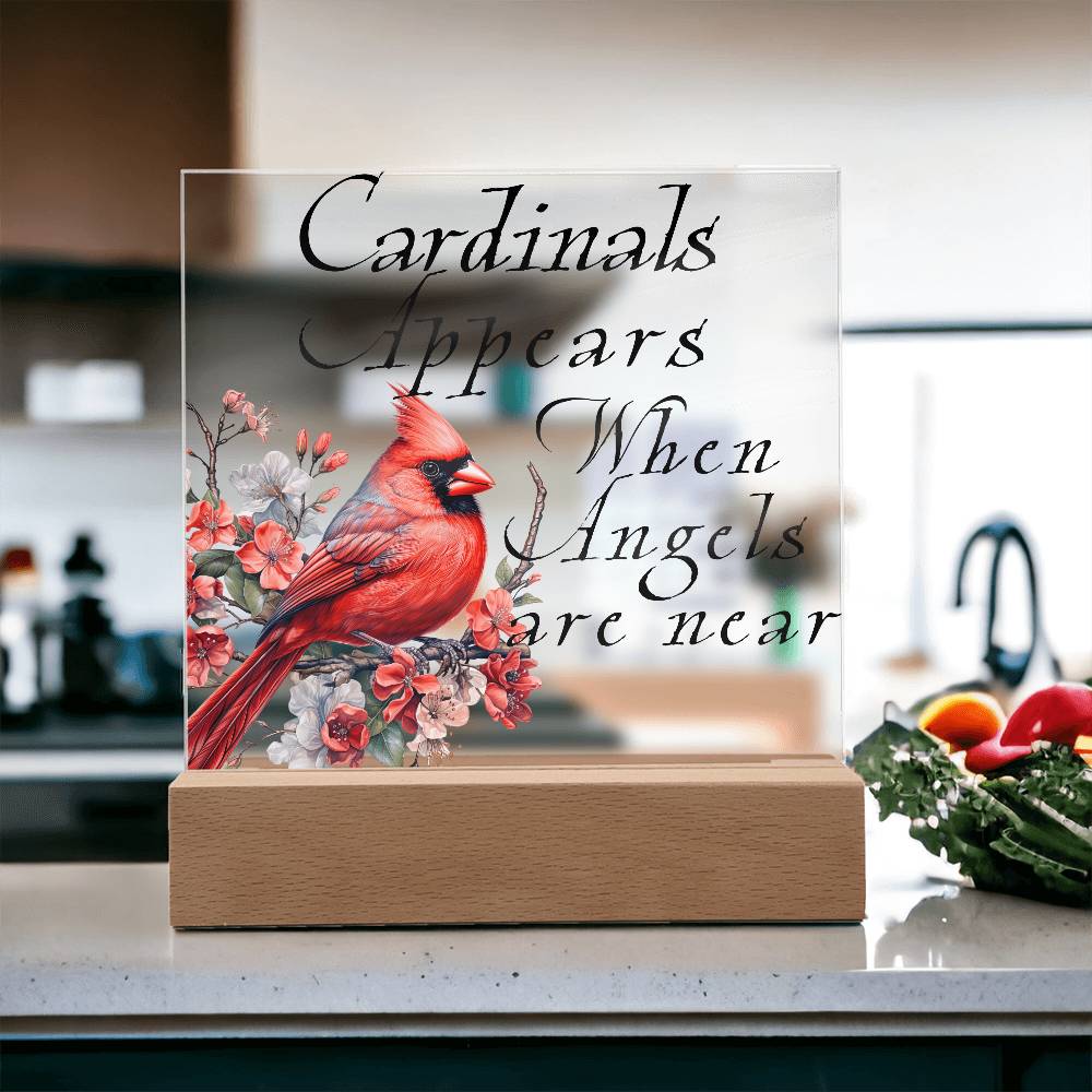 Cardinal Appears Acrylic Plaque LED Corded Base Jewelry Giftinum