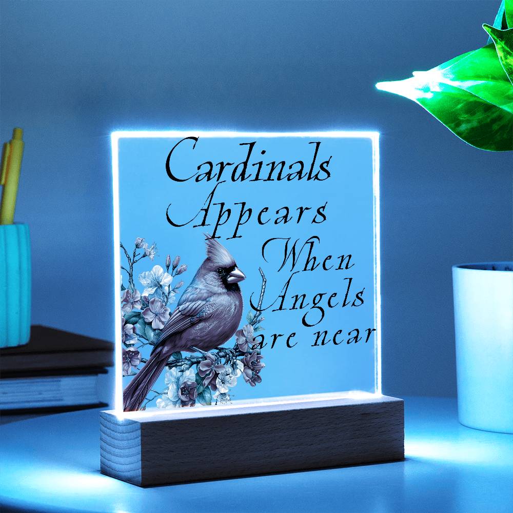 Cardinal Appears Acrylic Plaque LED Corded Base Jewelry Giftinum