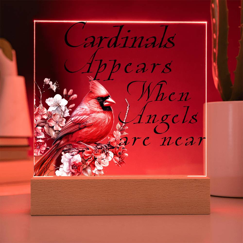 Cardinal Appears Acrylic Plaque LED Corded Base Jewelry Giftinum