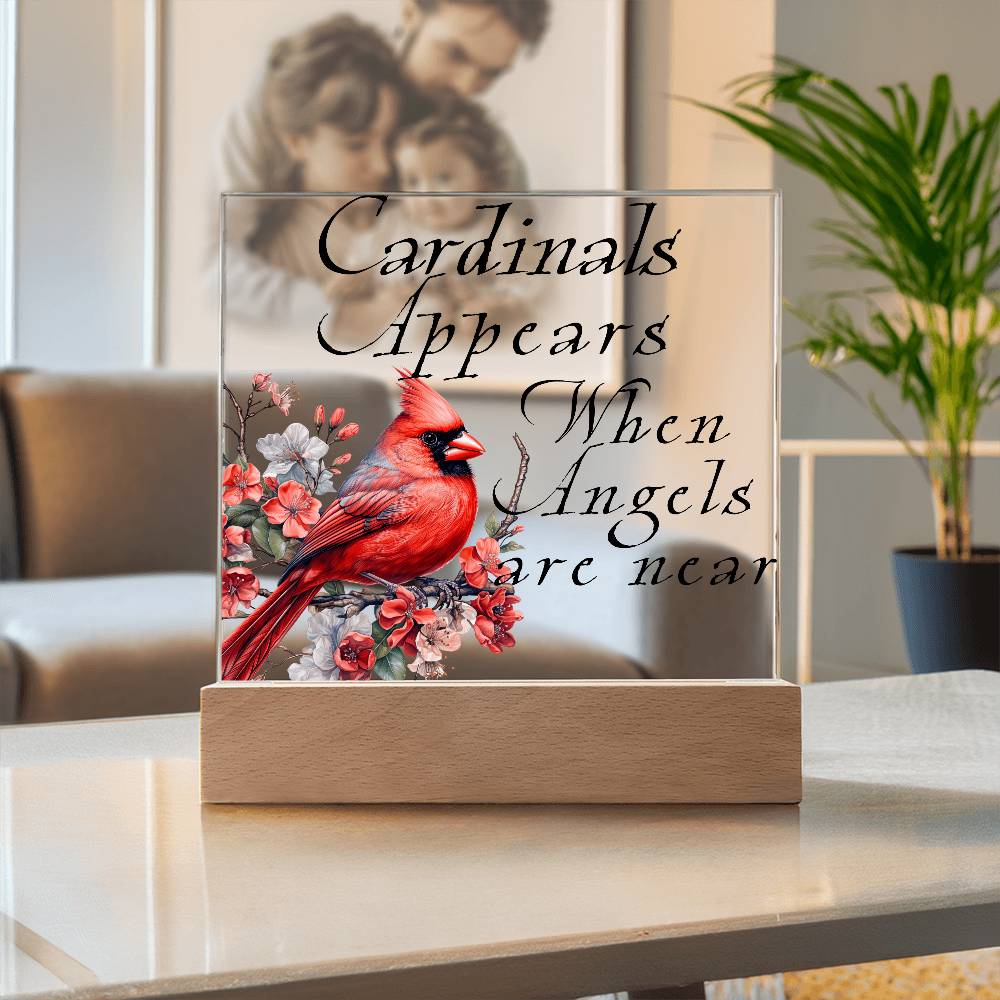 Cardinals Appears when Angels are near Acrylic Plaque LED Corded Base Jewelry Giftinum
