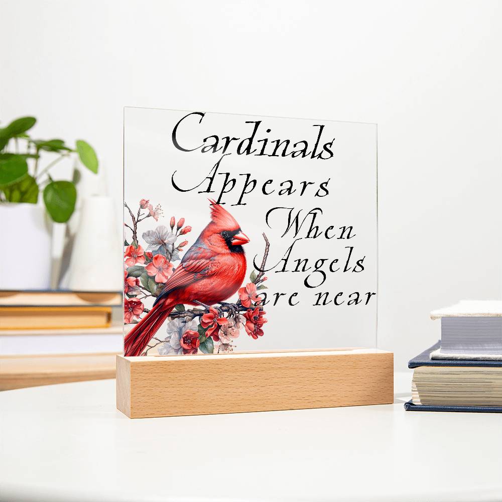 Cardinals Appears when Angels are near Acrylic Plaque LED Corded Base Jewelry Giftinum