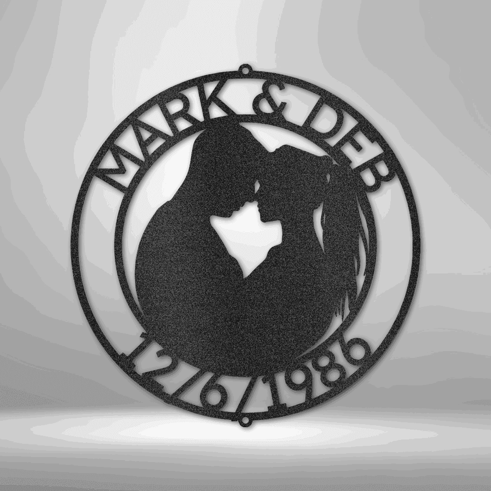 Couple Silhouette Monogram - Steel Sign Black / 12" Custom Giftinum