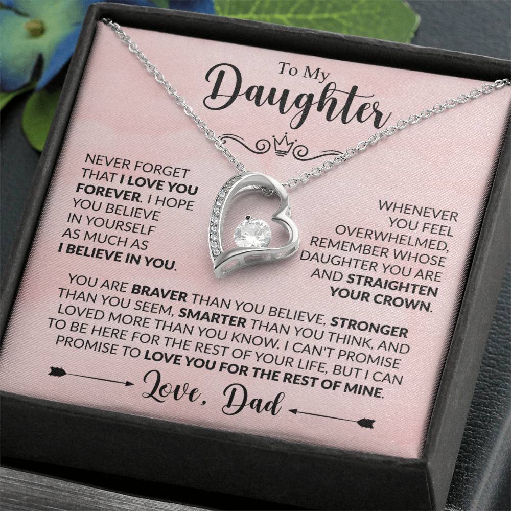 Daughter Forever Love Necklace - Never Forget 14k White Gold Finish / Standard Box Jewelry Giftinum