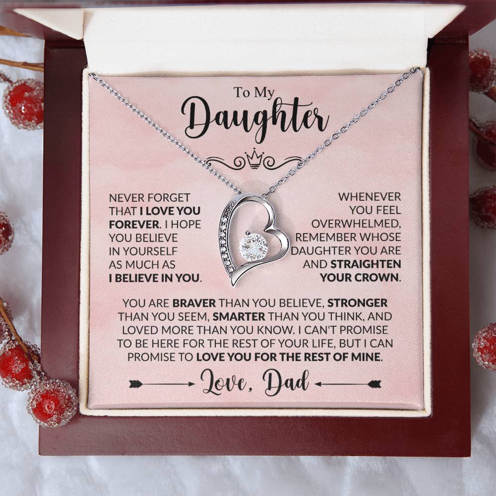 Daughter Forever Love Necklace - Never Forget 14k White Gold Finish / Standard Box Jewelry Giftinum