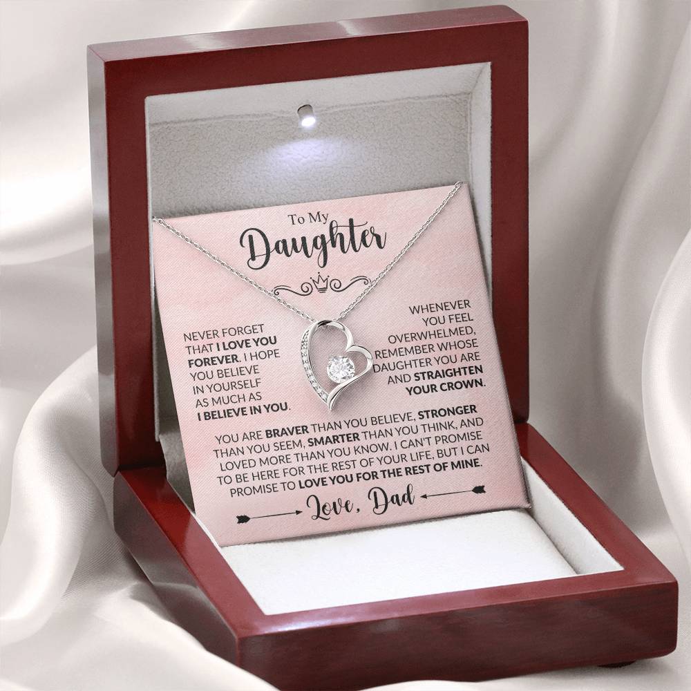 Daughter Forever Love Necklace - Never Forget 14k White Gold Finish / Standard Box Jewelry Giftinum