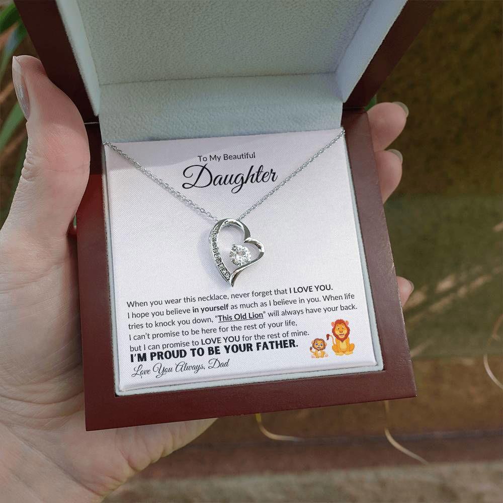 Daughter Heart Necklace - I'm Proud to Be Your Father 14k White Gold Finish / Standard Box Jewelry Giftinum