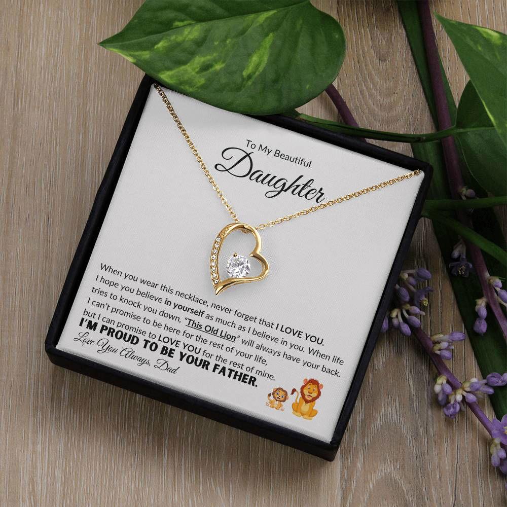 Daughter Heart Necklace - I'm Proud to Be Your Father 18k Yellow Gold Finish / Standard Box Jewelry Giftinum