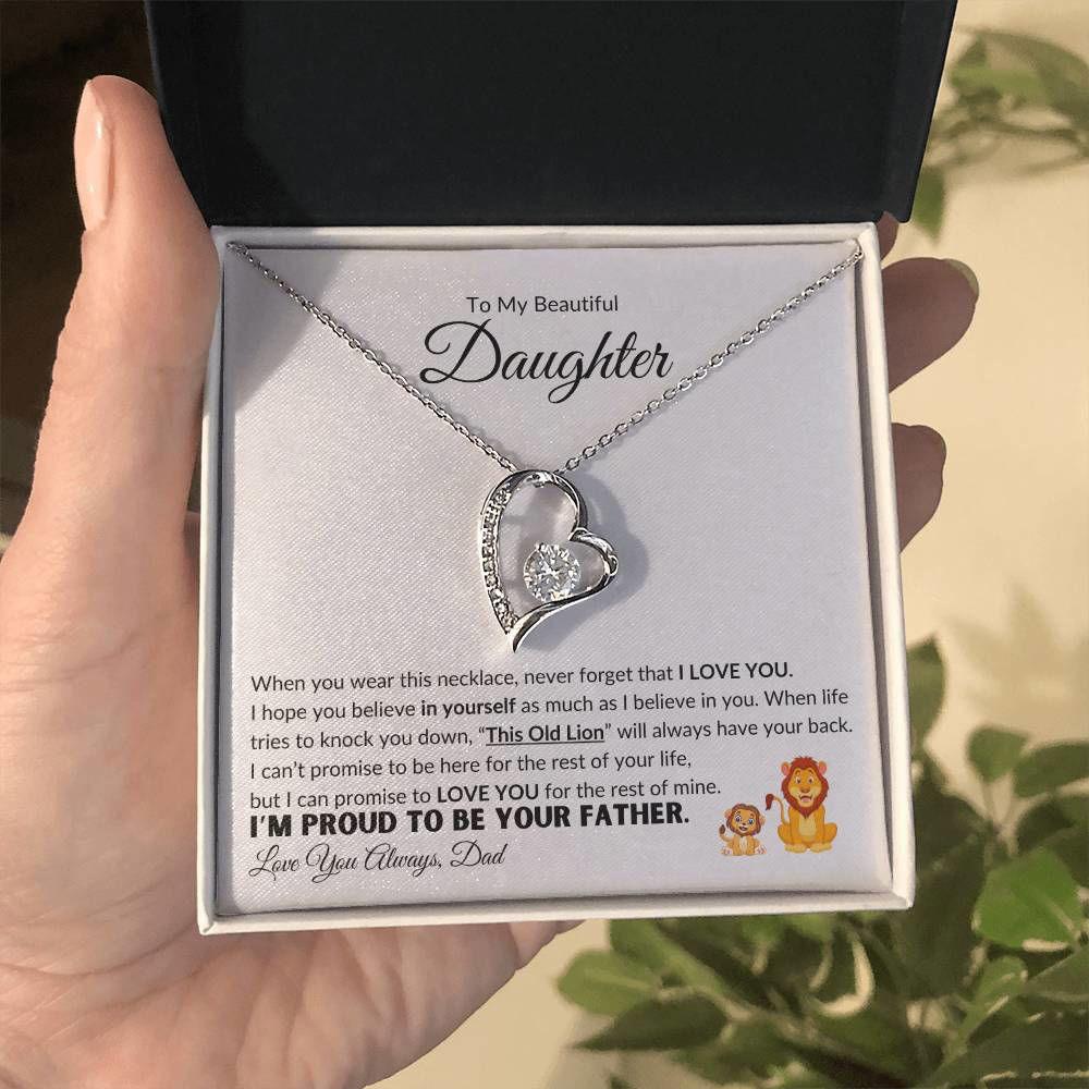 Daughter Heart Necklace - I'm Proud to Be Your Father 14k White Gold Finish / Standard Box Jewelry Giftinum