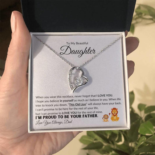 Daughter Heart Necklace - I'm Proud to Be Your Father 14k White Gold Finish / Standard Box Jewelry Giftinum