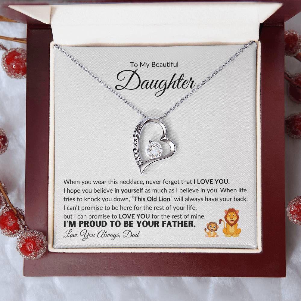 Daughter Heart Necklace - I'm Proud to Be Your Father 14k White Gold Finish / Standard Box Jewelry Giftinum