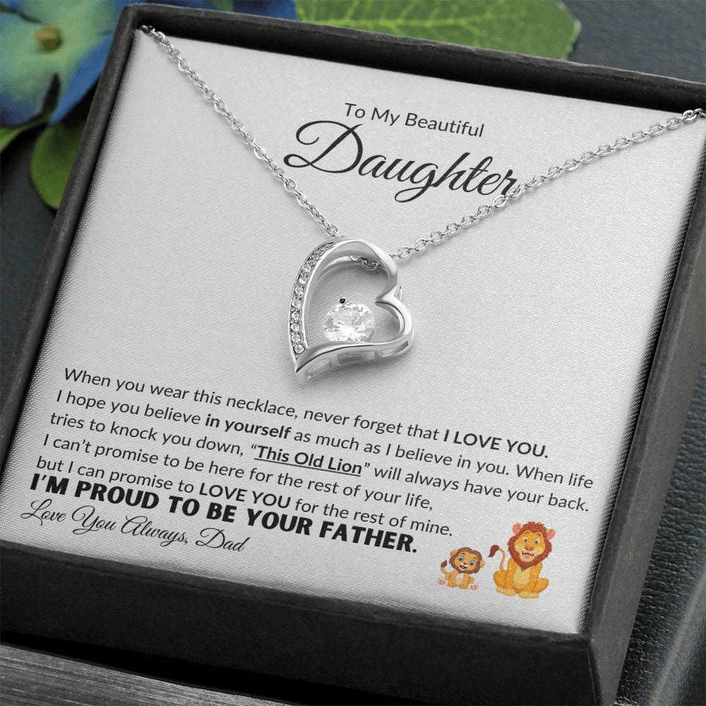 Daughter Heart Necklace - I'm Proud to Be Your Father 14k White Gold Finish / Standard Box Jewelry Giftinum