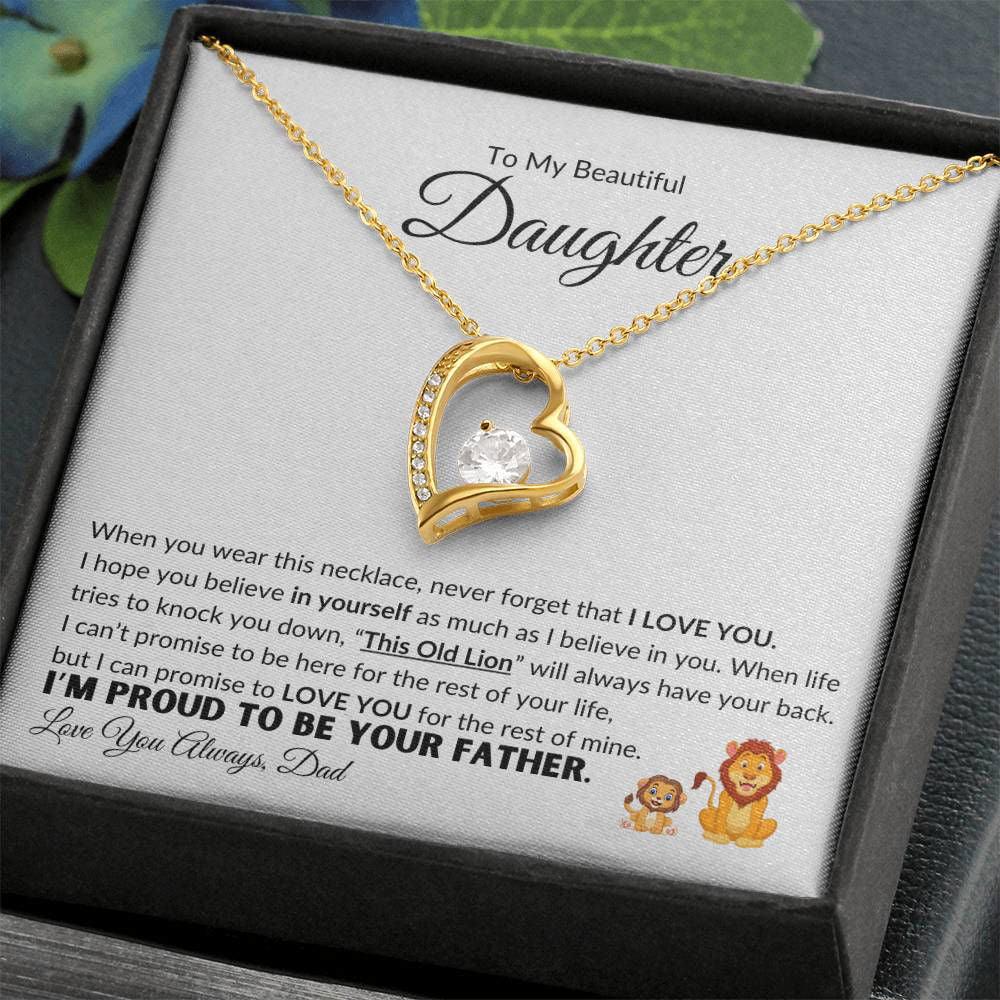 Daughter Heart Necklace - I'm Proud to Be Your Father 14k White Gold Finish / Standard Box Jewelry Giftinum