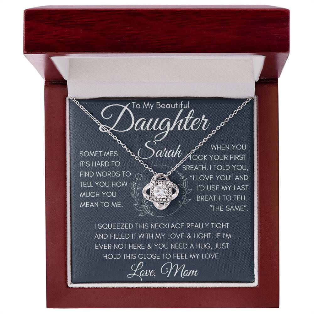Daughter Love knot necklace 14K White Gold Finish / Luxury Box Jewelry Giftinum
