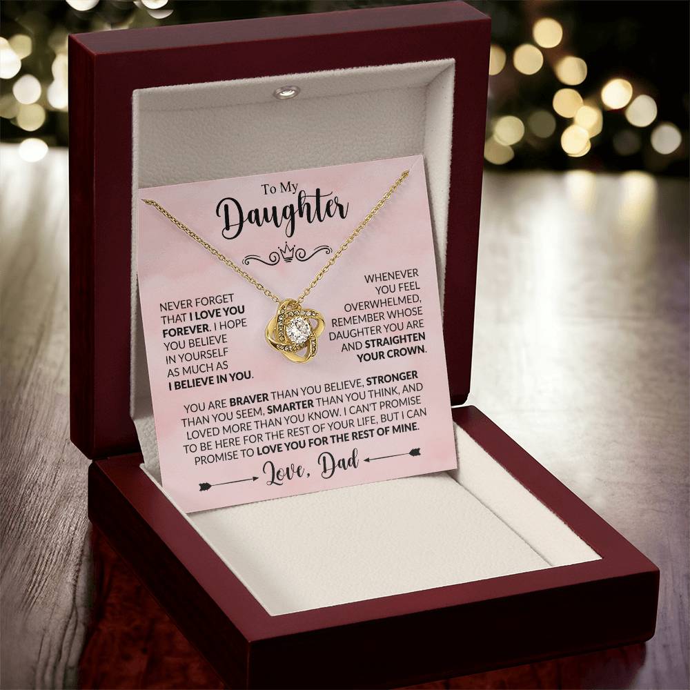 Daughter Love Knot Necklace - You are braver 14K White Gold Finish / Standard Box Jewelry Giftinum
