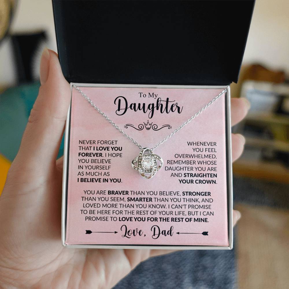 Daughter Love Knot Necklace - You are braver 14K White Gold Finish / Standard Box Jewelry Giftinum