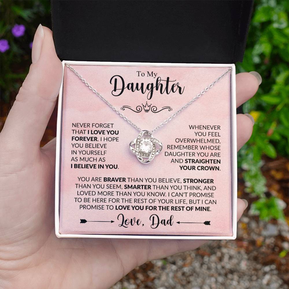 Daughter Love Knot Necklace - You are braver 14K White Gold Finish / Standard Box Jewelry Giftinum