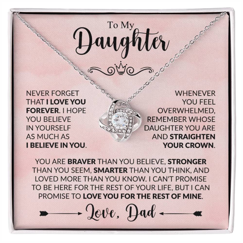 Daughter Love Knot Necklace - You are braver 14K White Gold Finish / Standard Box Jewelry Giftinum