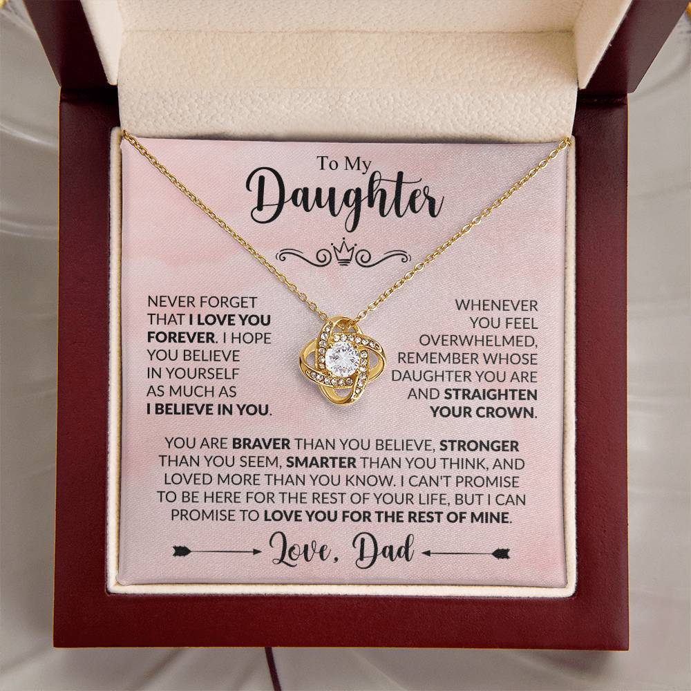 Daughter Love Knot Necklace - You are braver 14K White Gold Finish / Standard Box Jewelry Giftinum