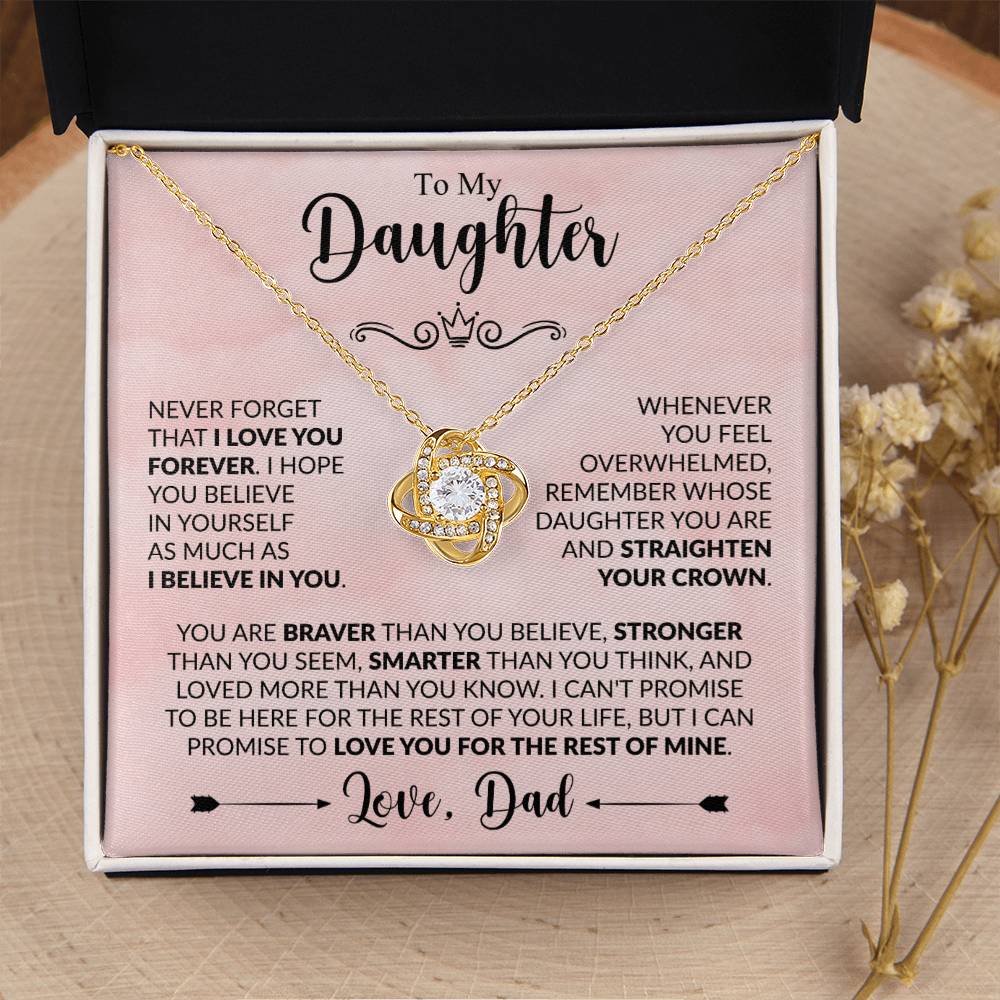 Daughter Love Knot Necklace - You are braver 14K White Gold Finish / Standard Box Jewelry Giftinum