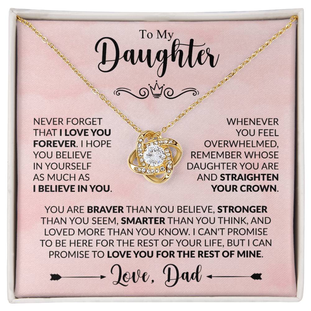 Daughter Love Knot Necklace - You are braver 18K Yellow Gold Finish / Standard Box Jewelry Giftinum