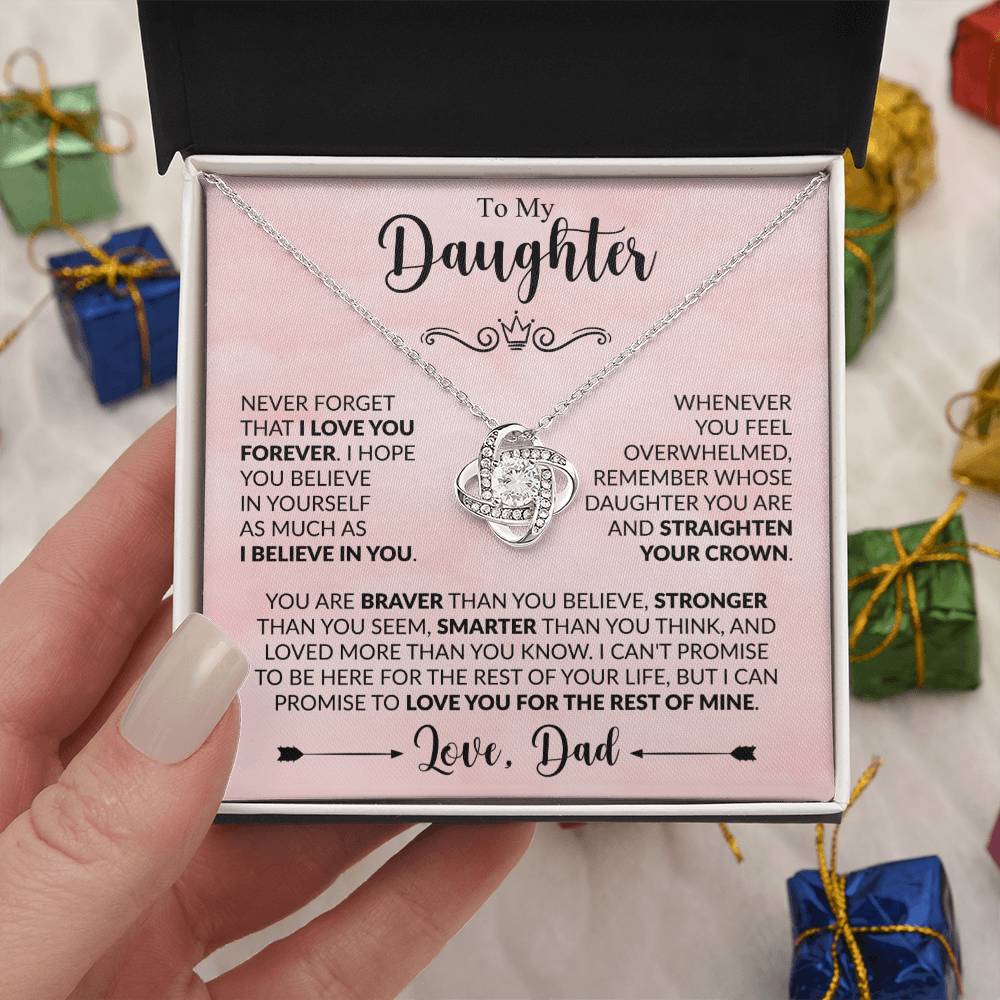 Daughter Love Knot Necklace - You are braver 14K White Gold Finish / Standard Box Jewelry Giftinum