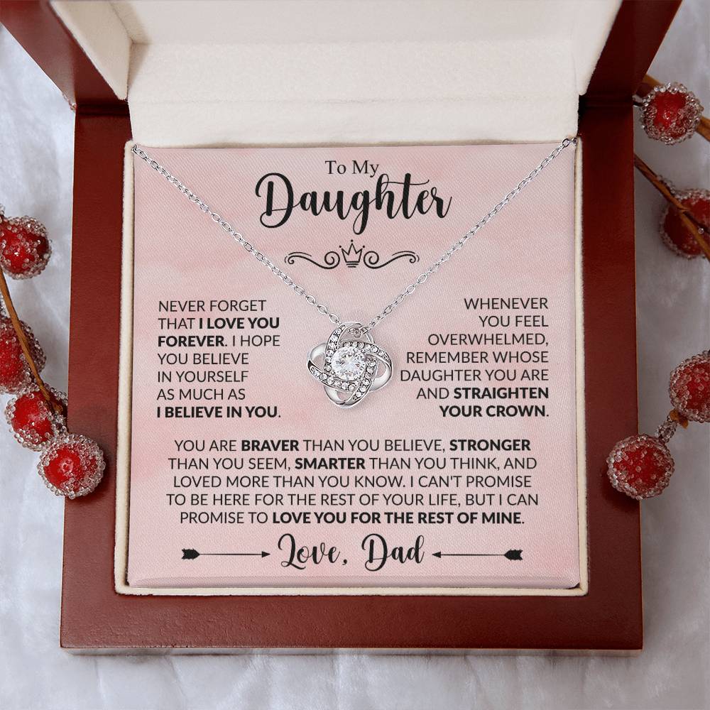 Daughter Love Knot Necklace - You are braver 14K White Gold Finish / Standard Box Jewelry Giftinum