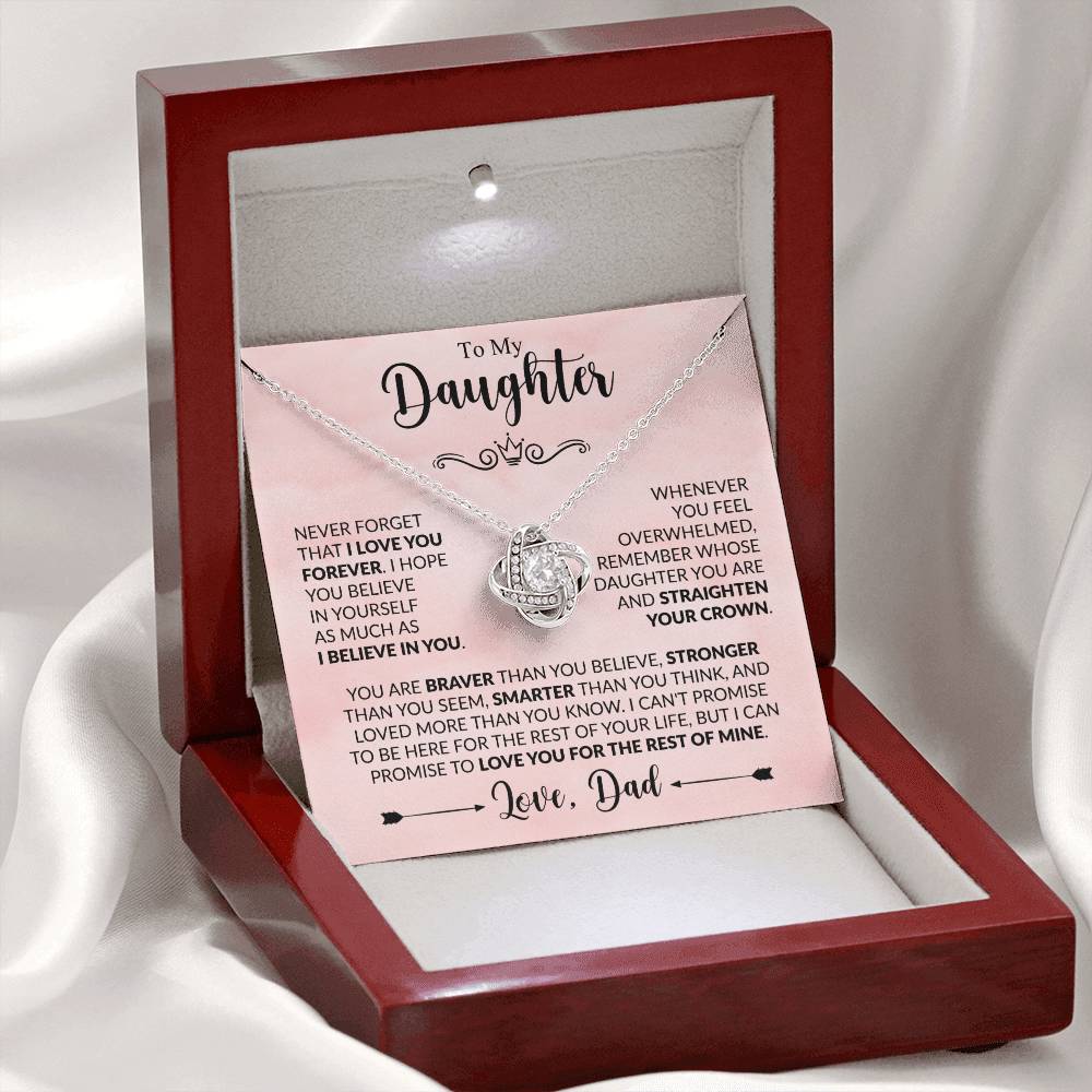Daughter Love Knot Necklace - You are braver 14K White Gold Finish / Standard Box Jewelry Giftinum
