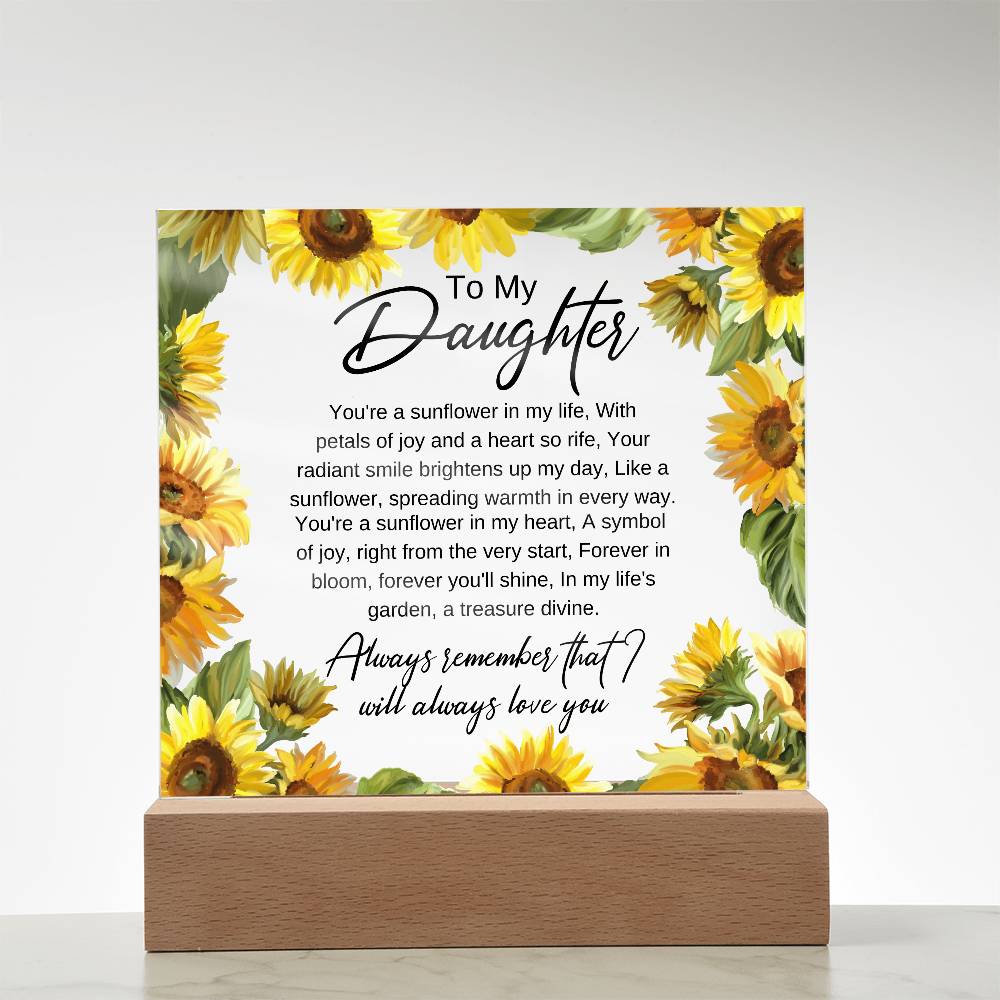 Daughter Sunflower acrylic plaque LED Corded Base Jewelry Giftinum