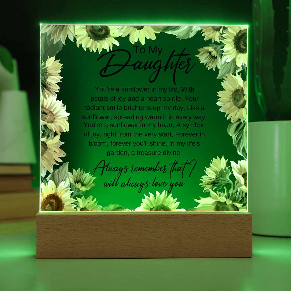 Daughter Sunflower acrylic plaque Battery Powered LED Base Jewelry Giftinum