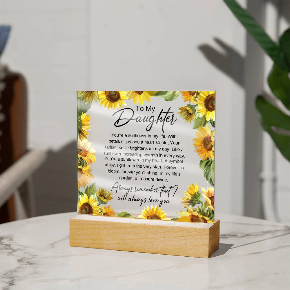 Daughter Sunflower acrylic plaque LED Corded Base Jewelry Giftinum