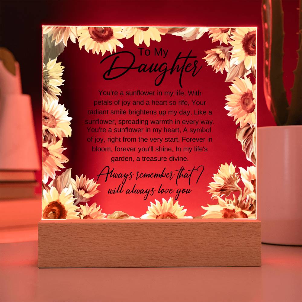 Daughter Sunflower acrylic plaque LED Corded Base Jewelry Giftinum