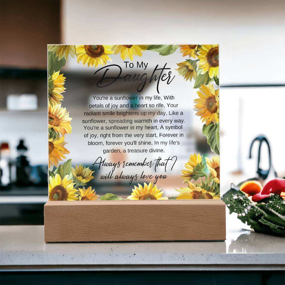 Daughter Sunflower acrylic plaque LED Corded Base Jewelry Giftinum