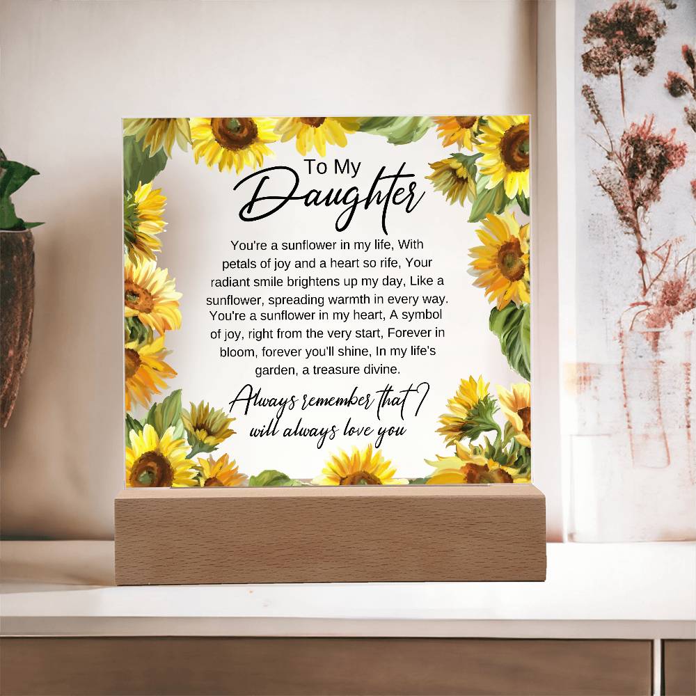 Daughter Sunflower acrylic plaque LED Corded Base Jewelry Giftinum