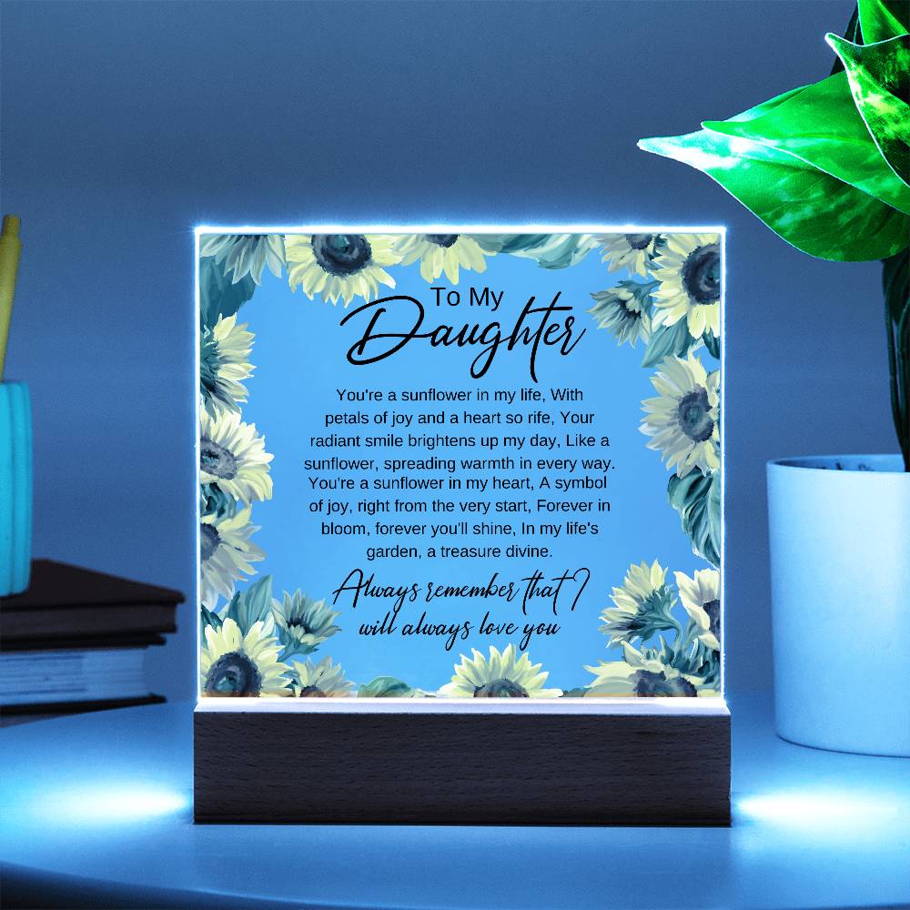 Daughter Sunflower acrylic plaque LED Corded Base Jewelry Giftinum