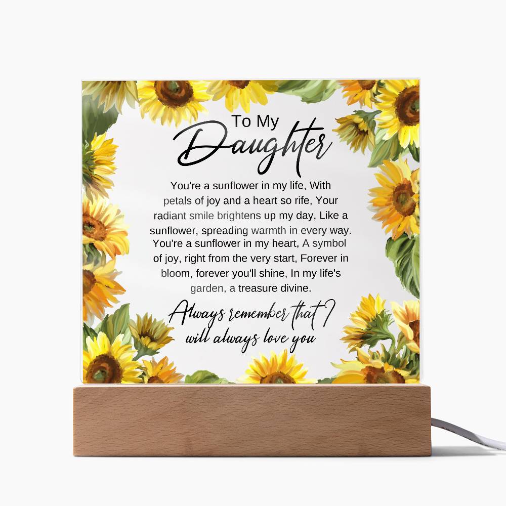 Daughter Sunflower acrylic plaque LED Corded Base Jewelry Giftinum
