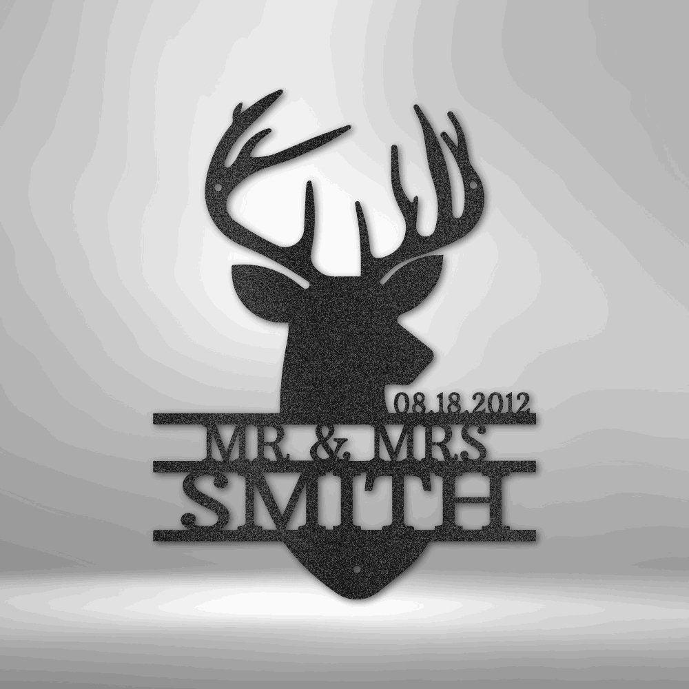 Deer Head Monogram - Steel Sign Black / 12" Steel Sign Giftinum
