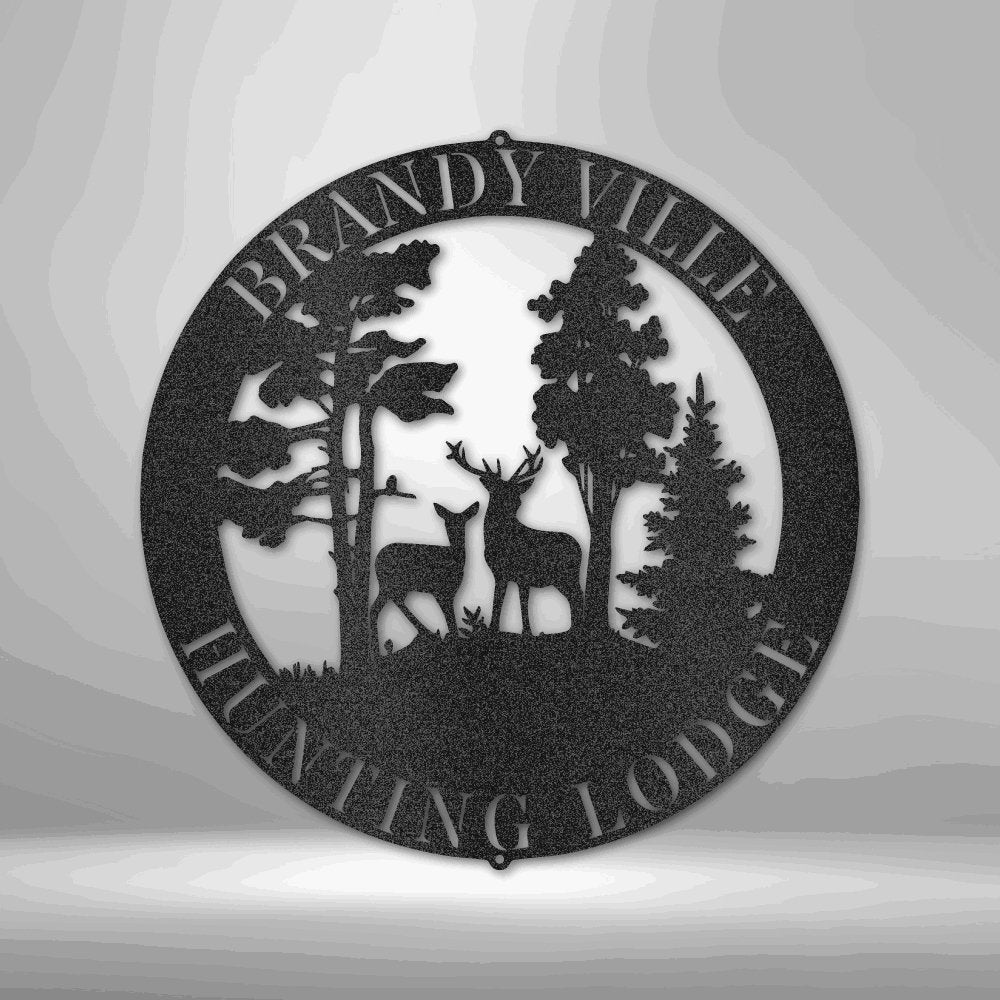 Deer Scene - Steel Sign Black / 12" Steel Sign Giftinum