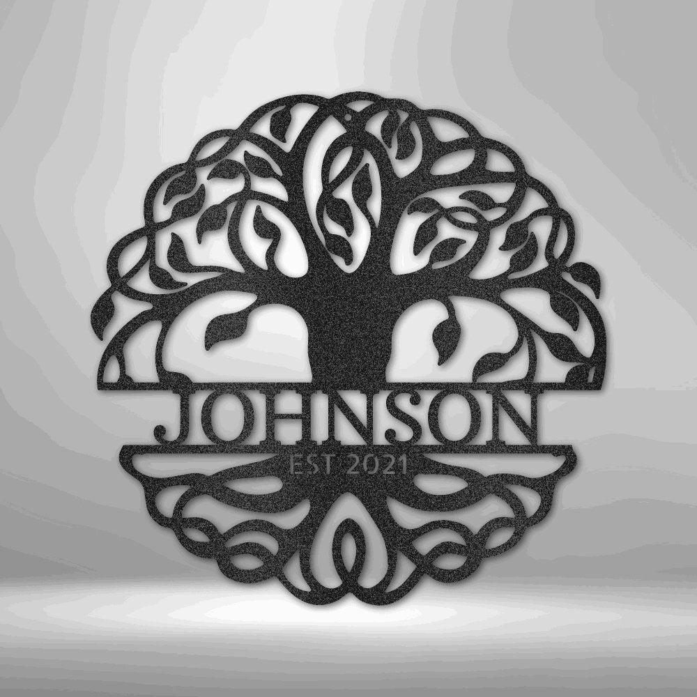 Fancy Tree of Life Monogram - Steel Sign Black / 12" Steel Sign Giftinum