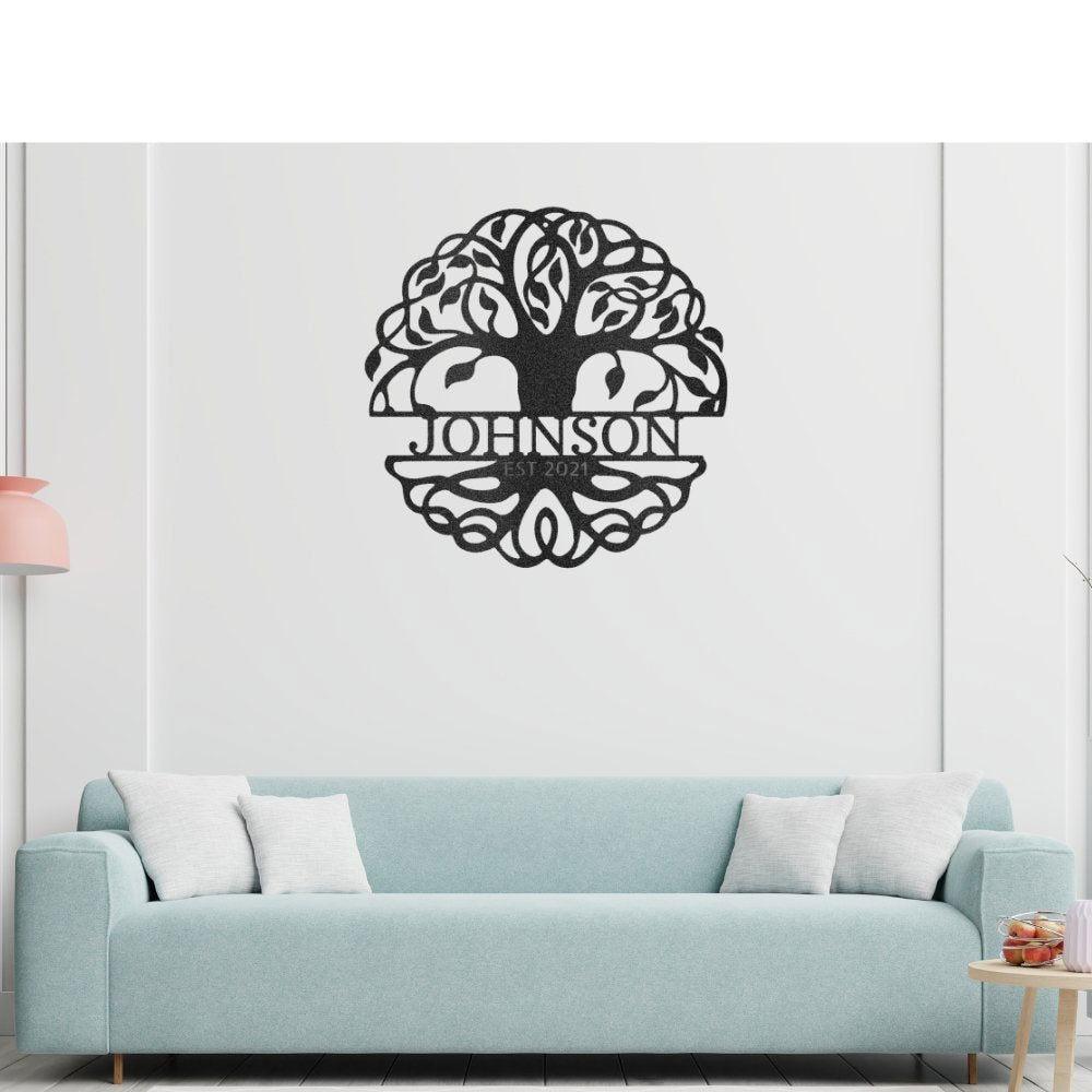 Fancy Tree of Life Monogram - Steel Sign Black / 12" Steel Sign Giftinum