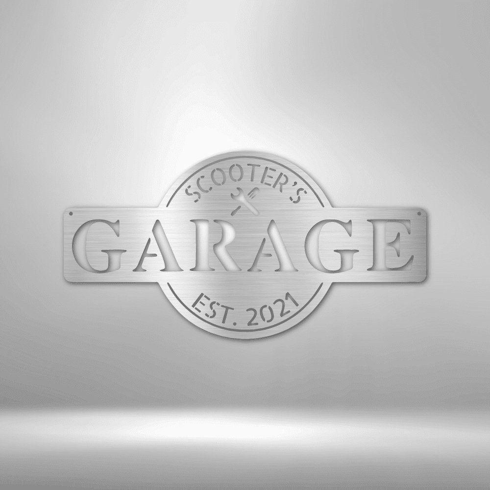 Garage Monogram - Metal Sign Silver / 12" Steel Sign Giftinum