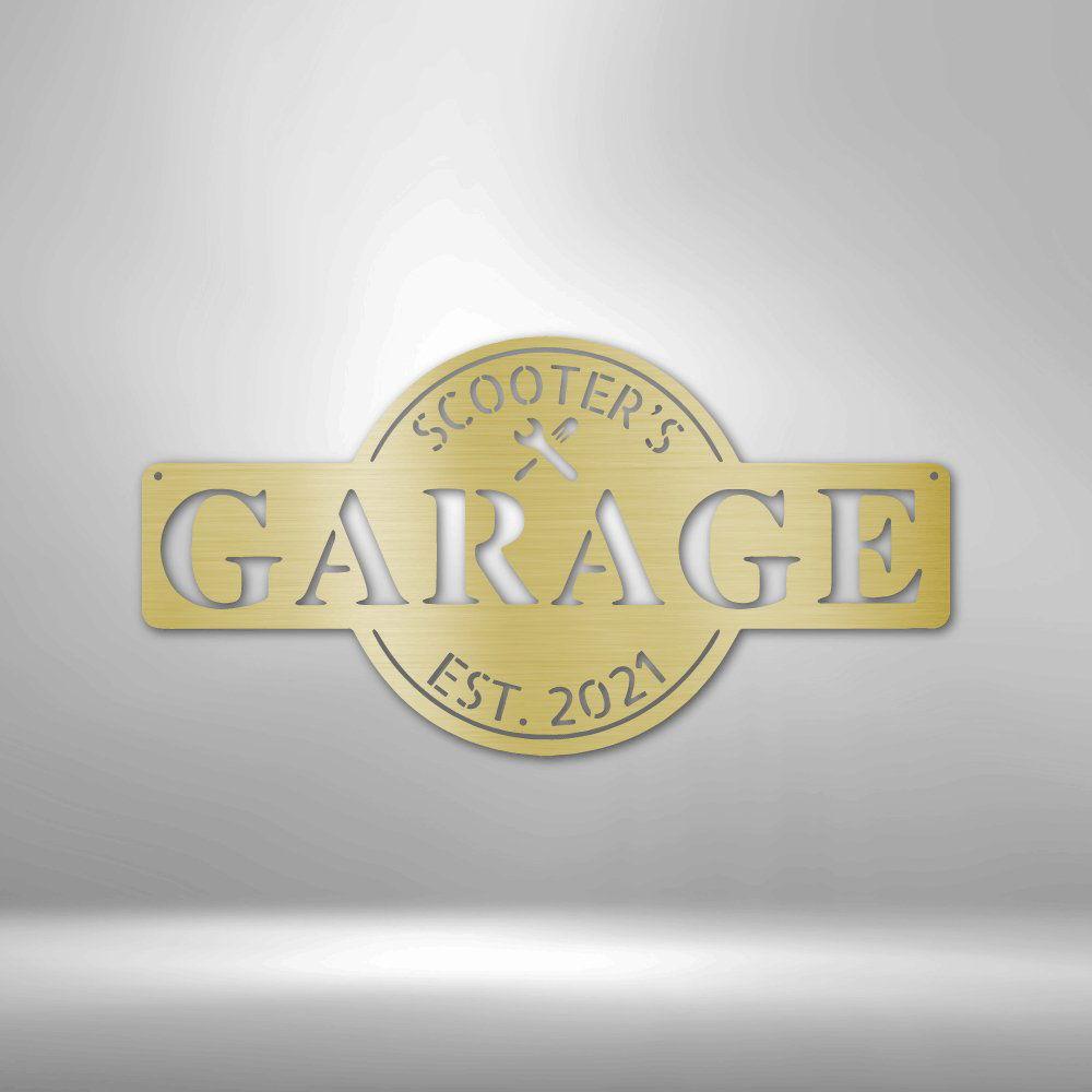 Garage Monogram - Metal Sign Gold / 12" Steel Sign Giftinum