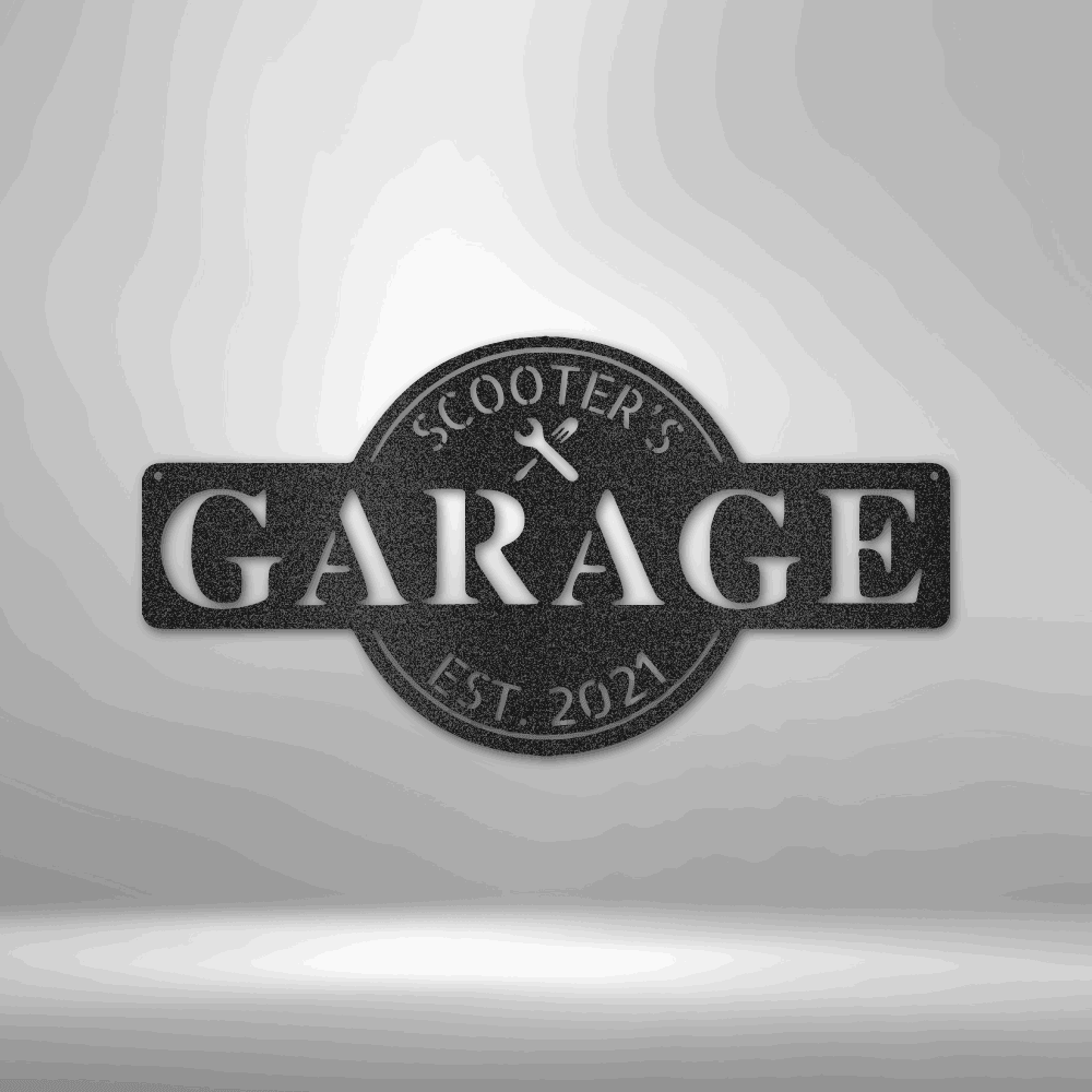 Garage Monogram - Metal Sign Black / 12" Steel Sign Giftinum